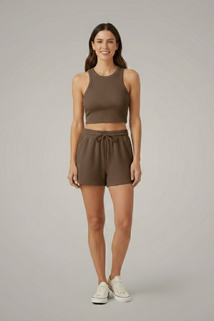 Women’s Two-Piece Set with Racerback Top and Drawstring Shorts