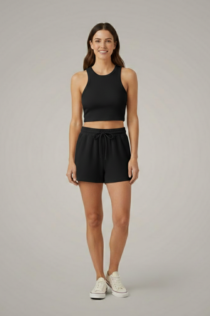 Women’s Two-Piece Set with Racerback Top and Drawstring Shorts