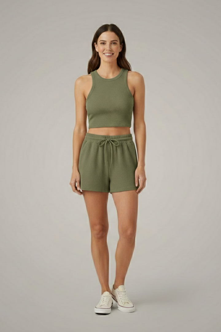 Women’s Two-Piece Set with Racerback Top and Drawstring Shorts