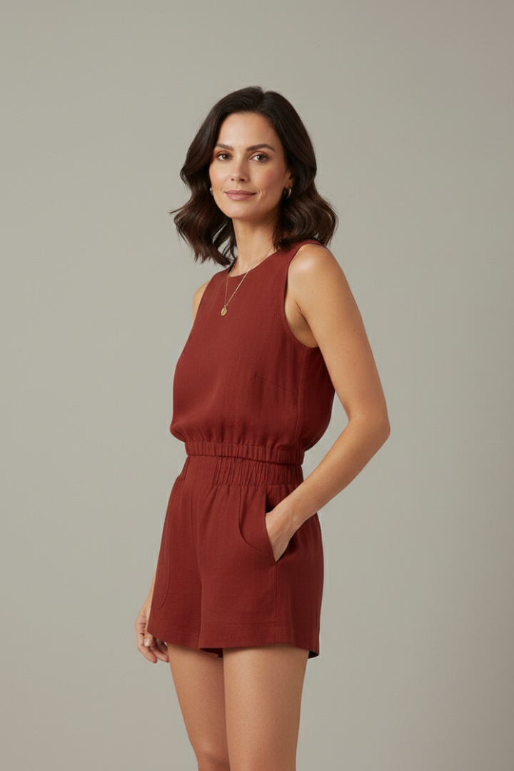 Women’s Two-Piece Set with Sleeveless Top and Elastic Waist Shorts