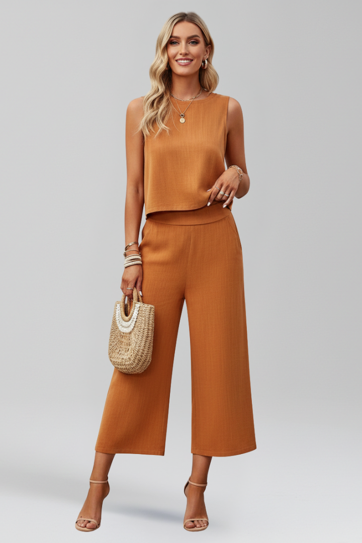Women’s Two-Piece Set with Sleeveless Top and Trousers
