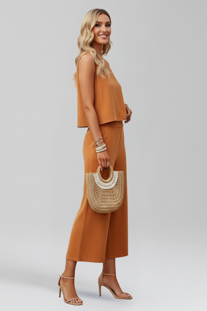 Women’s Two-Piece Set with Sleeveless Top and Trousers