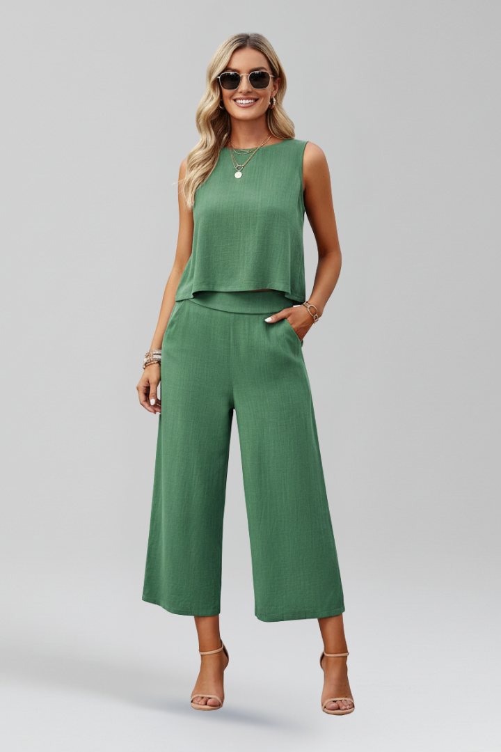 Women’s Two-Piece Set with Sleeveless Top and Trousers