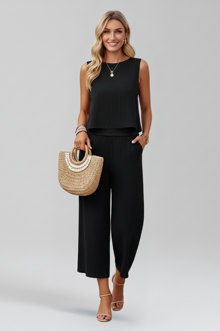 Women’s Two-Piece Set with Sleeveless Top and Trousers