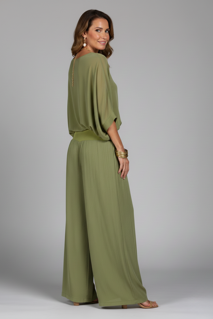 Women’s Two-Piece Set with Top and Wide-Leg Chiffon Trousers
