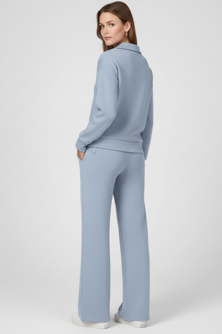 Women’s Two-Piece Set with V-Neck Top and Drawstring Trousers