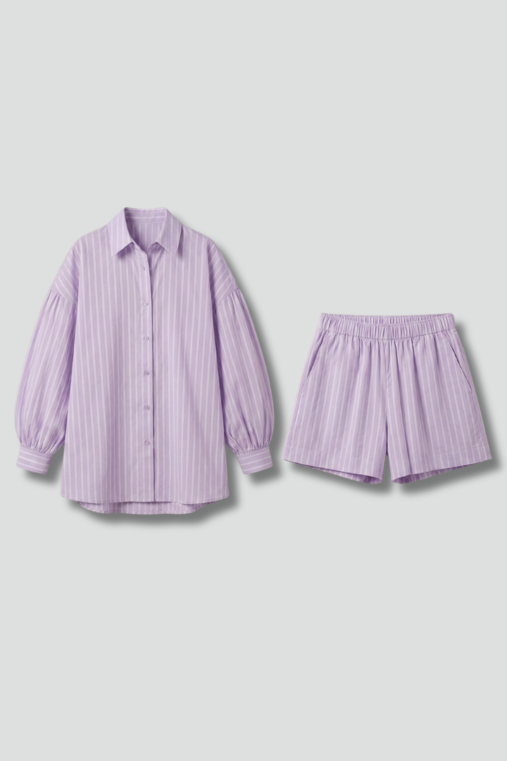 Women’s Two Piece Set with Button Shirt and Shorts