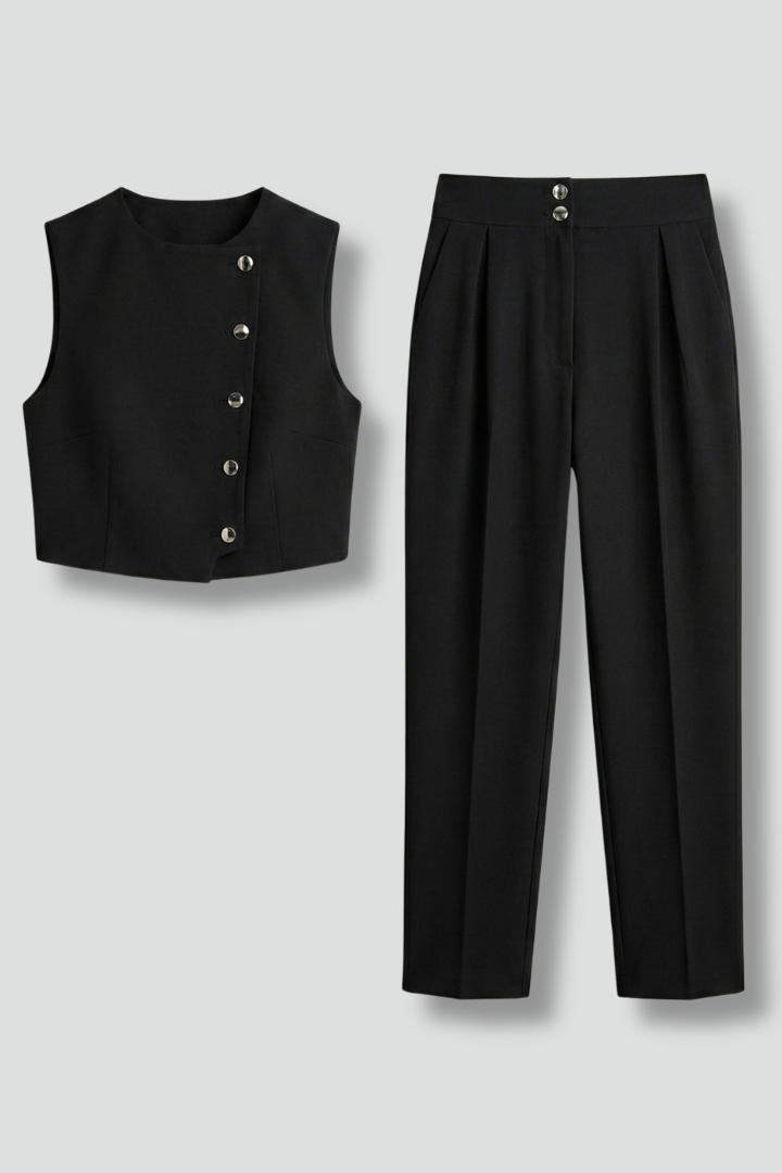 Women’s Two Piece Set with Button Waistcoat and Cropped Trousers