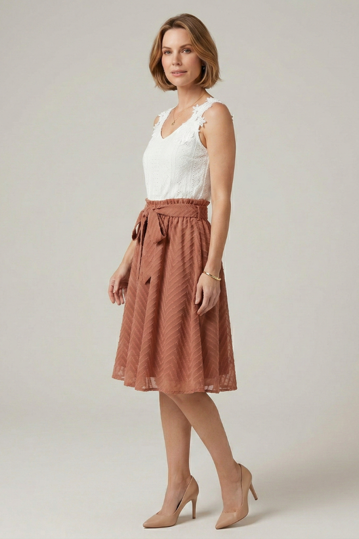 Women’s Two Piece Set with Lace Top and Flared Skirt