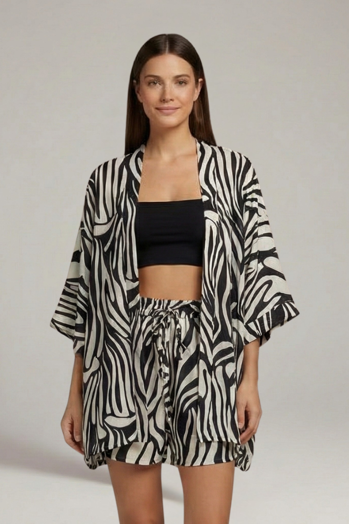 Women’s Two Piece Set with Open Front Jacket and Shorts