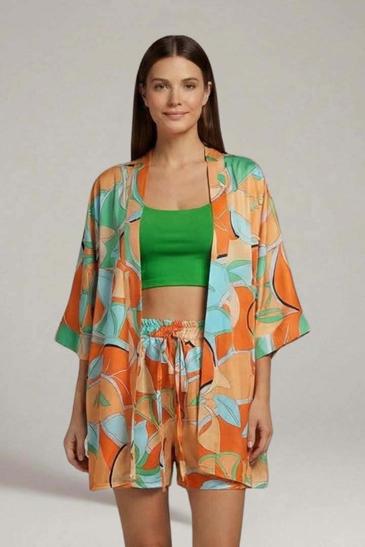 Women’s Two Piece Set with Open Front Jacket and Shorts