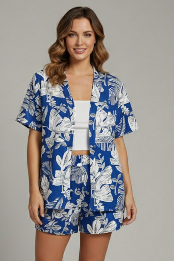 Women’s Two Piece Set with Open Front Top and Shorts