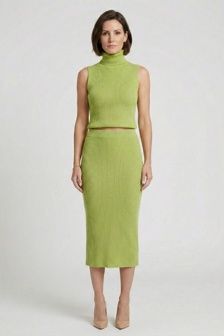 Women’s Two Piece Set with Sleeveless Top and Ribbed Skirt