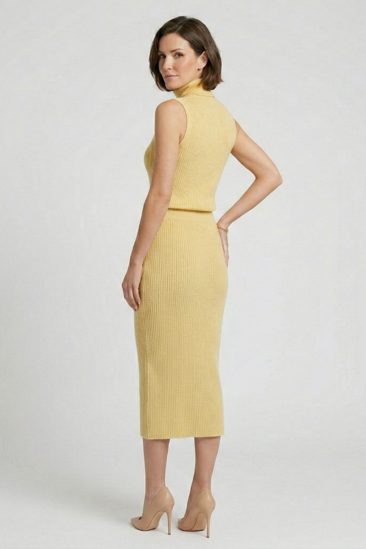 Women’s Two Piece Set with Sleeveless Top and Ribbed Skirt