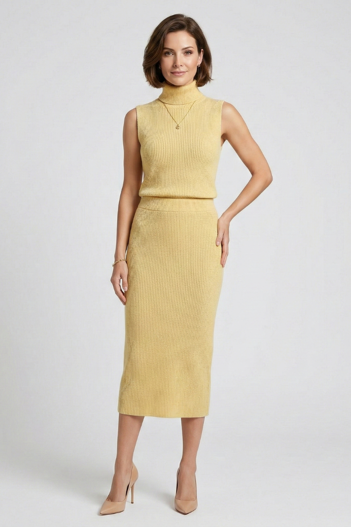 Women’s Two Piece Set with Sleeveless Top and Ribbed Skirt