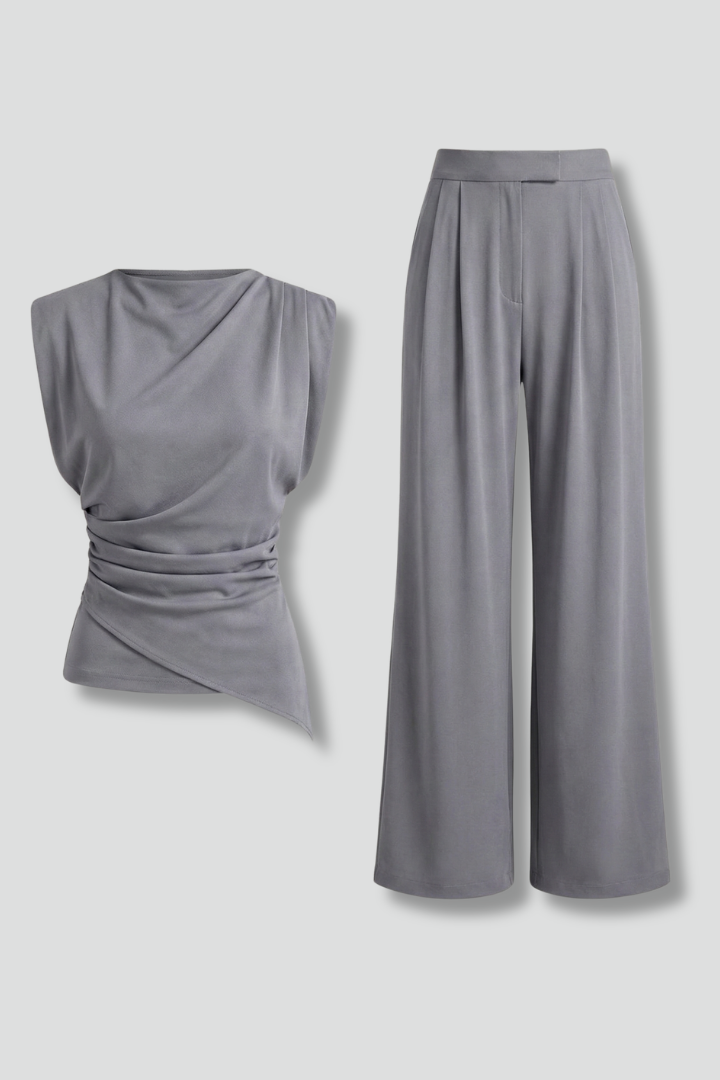 Women’s Two Piece Set with Sleeveless Top and Wide Leg Trousers
