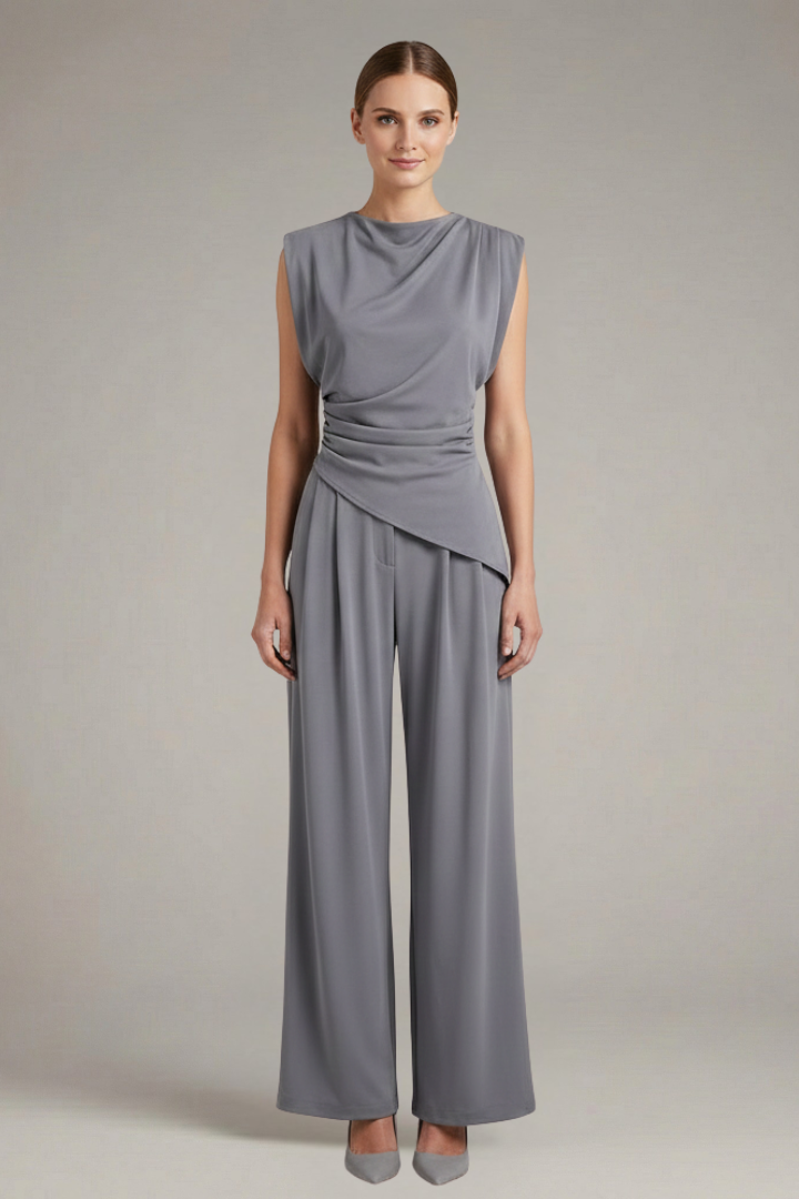 Women’s Two Piece Set with Sleeveless Top and Wide Leg Trousers