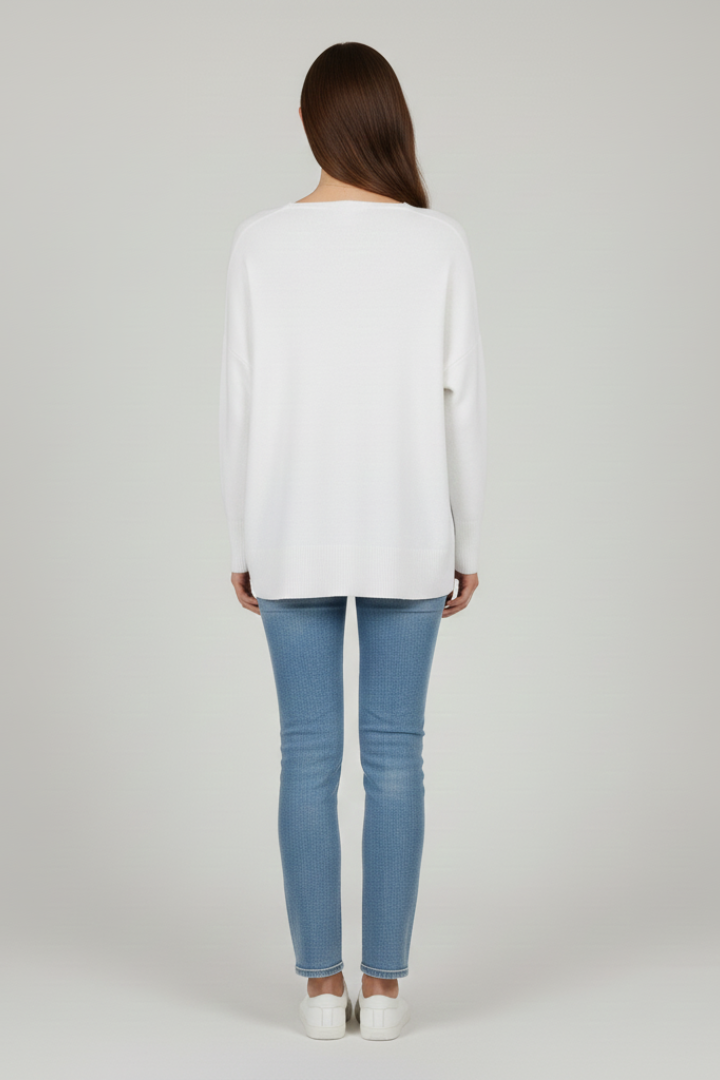 Women’s V-Neck Sweater with Dropped Shoulders and Straight Hem