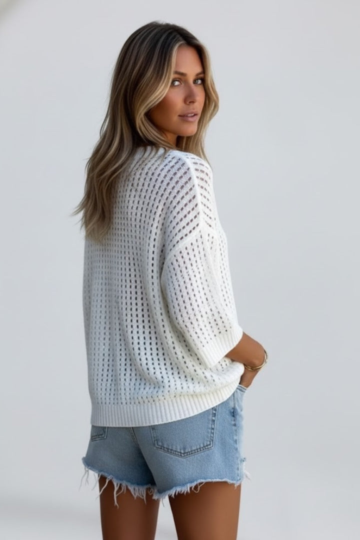 Women’s V Neck Blouse with Hollow Out Pattern