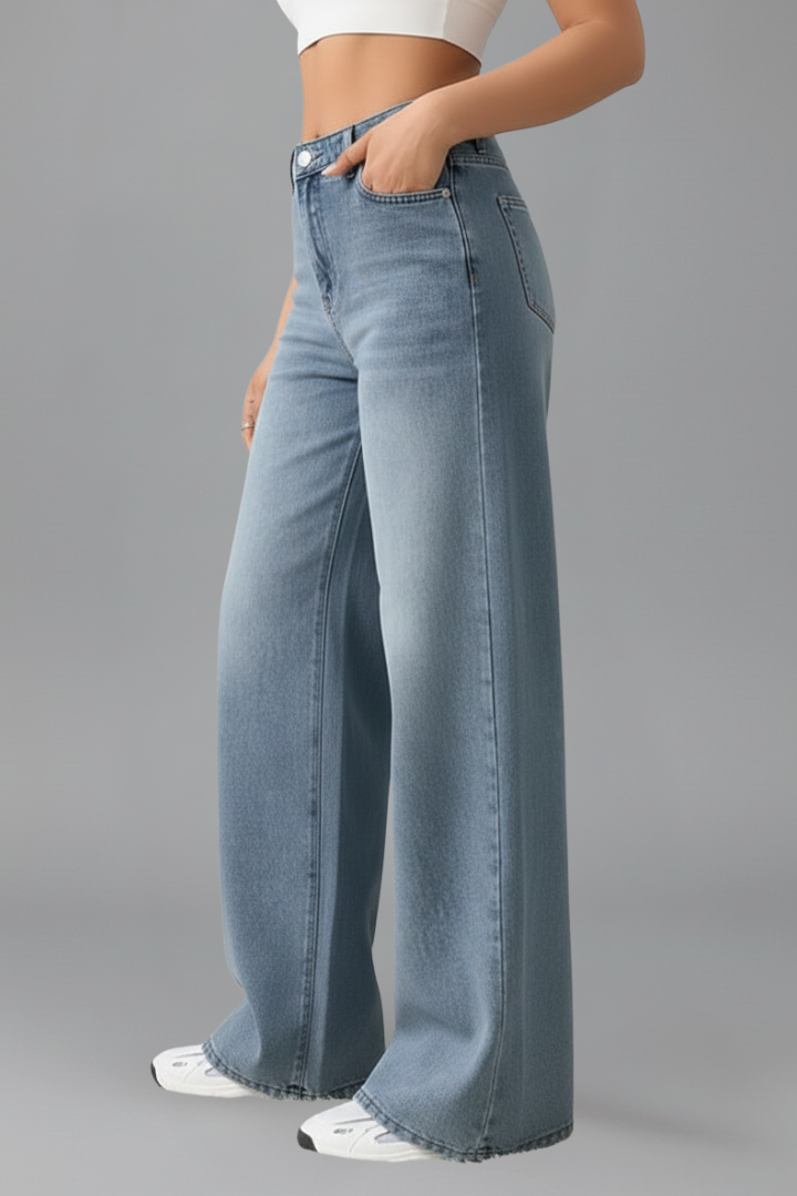 Women’s Wide-Leg Jeans with Front Closure and Long Hem