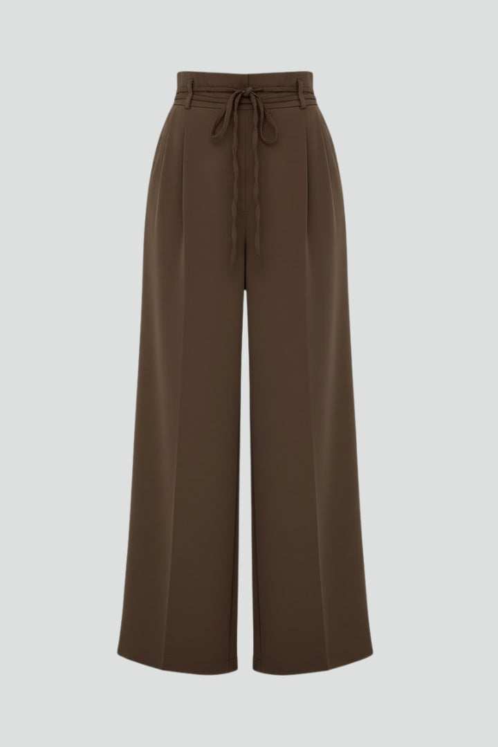 Women’s Wide Leg Trousers with Tie Waist and High Rise