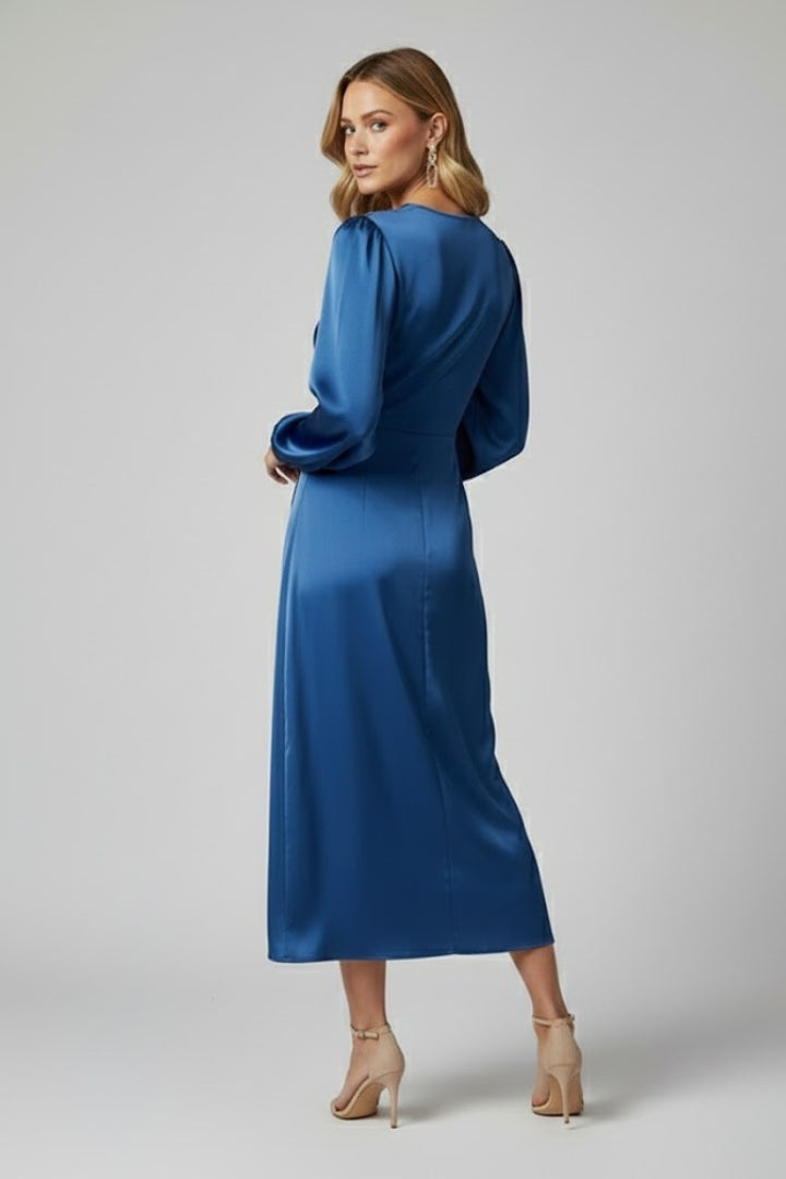 Women’s Wrap Dress with Deep V Neckline and Long Sleeves