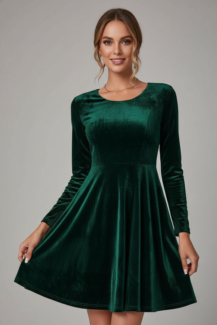 Women’s mini dress with round neckline and long sleeves