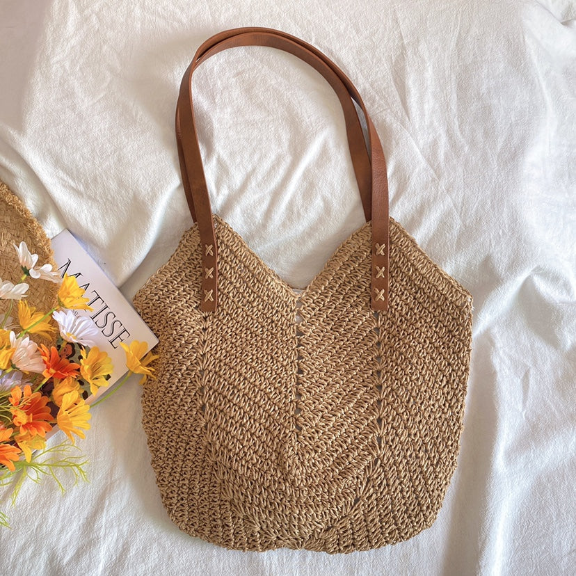 Woven Beach Bag with Spacious Interior for Women