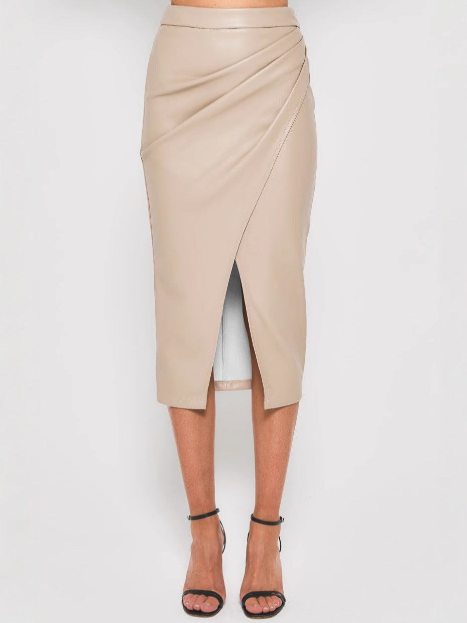 Pleated Midi Skirt with Front Split