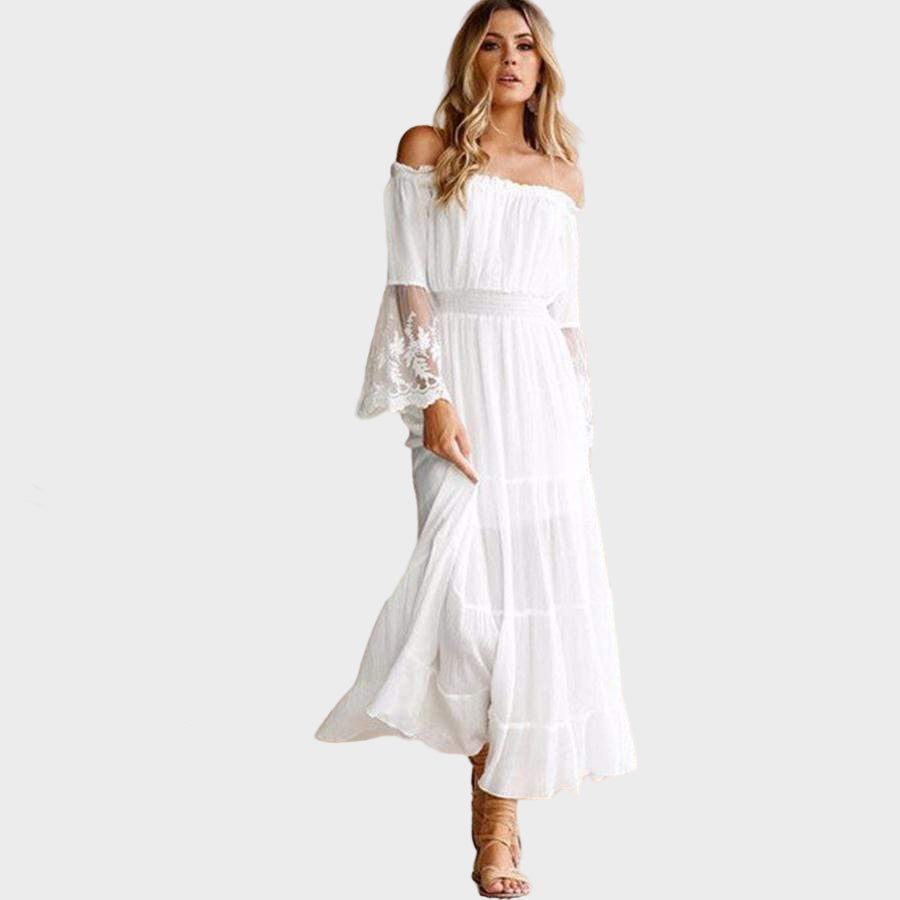 Off Shoulder Flared Boho Dress for Women