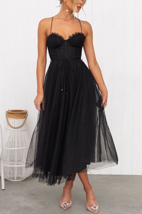 Spaghetti Strap Sweetheart Neck Tulle Dress for Women
