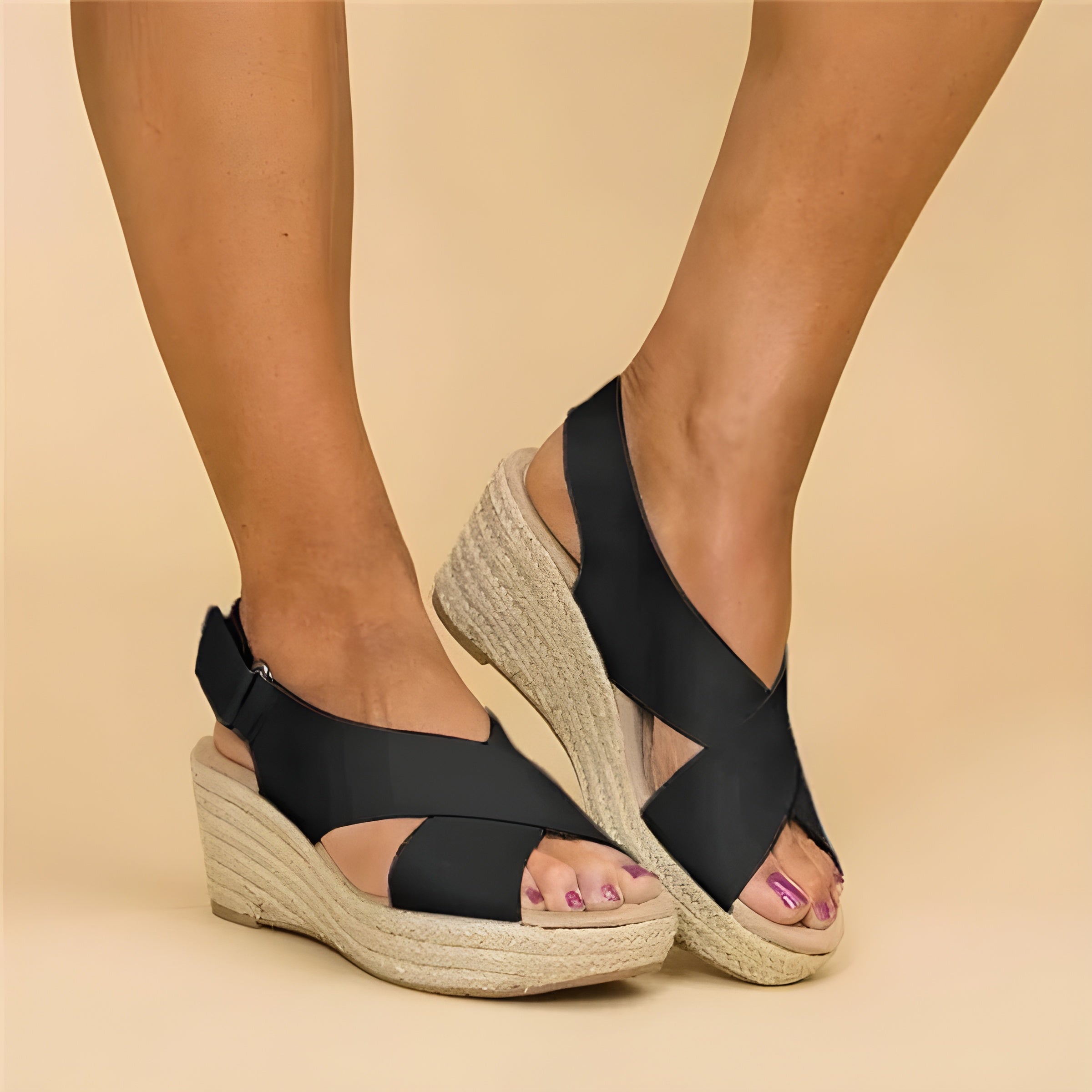 Women’s Wedge Sandals with Open Upper and Woven Finish