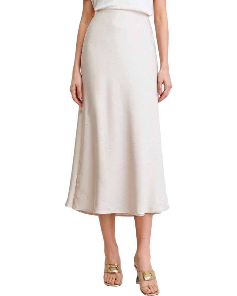 Satin-Look High Waist Midi Skirt with Draped Cut For Women