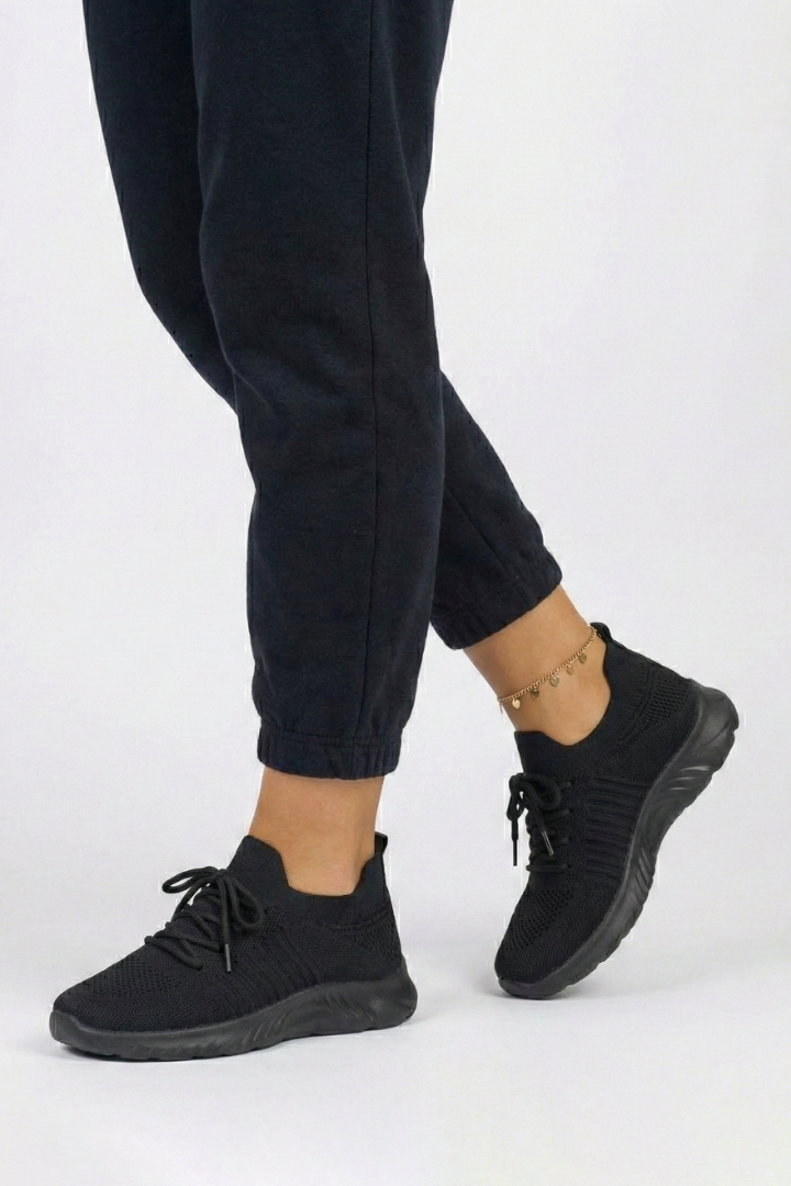 Women’s Knit Sneakers with Lace-Up Closure and Textured Sole