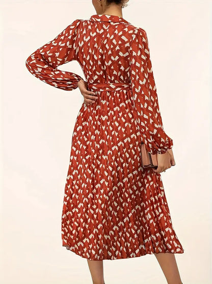 Long Sleeve Geometric Print Maxi Dress