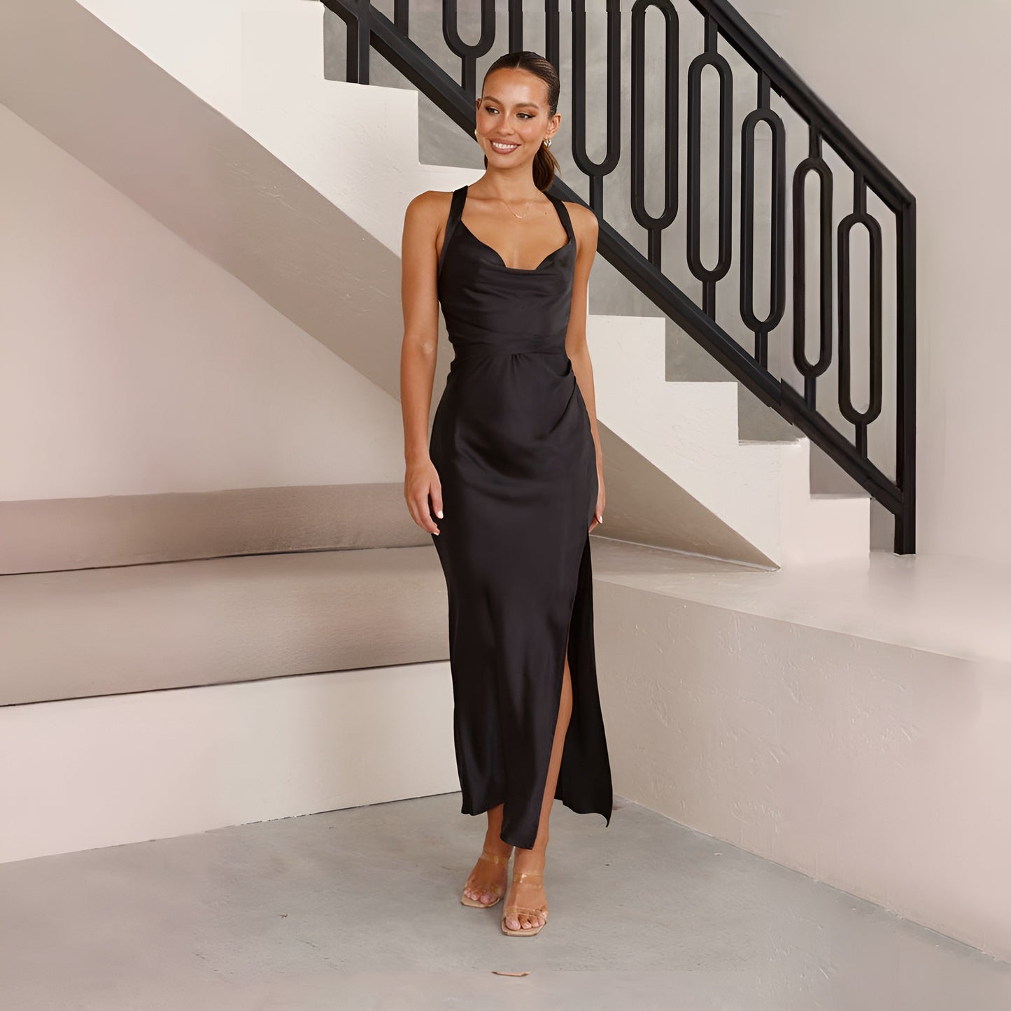 Split Maxi Dress With Cowl Neck for Women