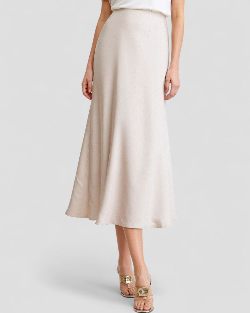 Satin-Look High Waist Midi Skirt with Draped Cut For Women